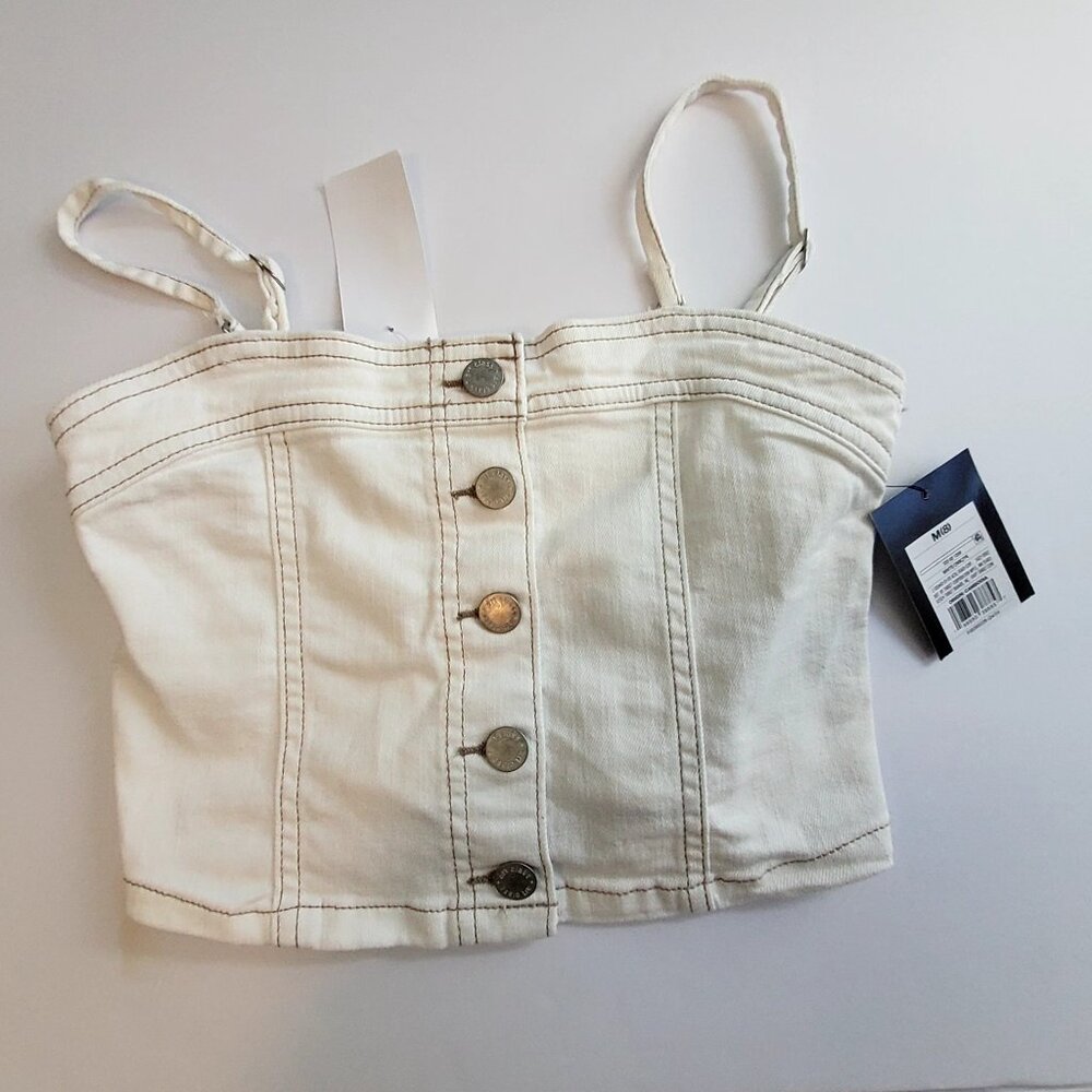 Art Class White Denim Crop Top With Button Front & Spaghetti Straps Medium (8)